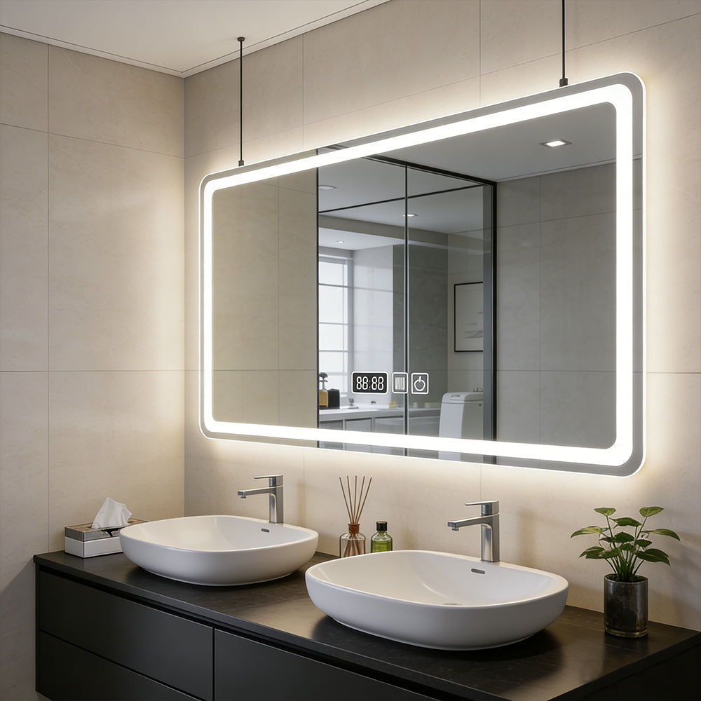 Morfone 31 inch Three Color Temperature Anti Fog Shatterproof LED Wall Mounted Bathroom Mirror