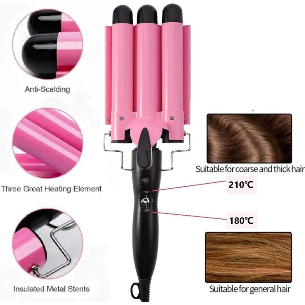 Morfone 22mm Adjustable Temp Triple Barrel Curling Iron Hair Curler Ceramic Coating
