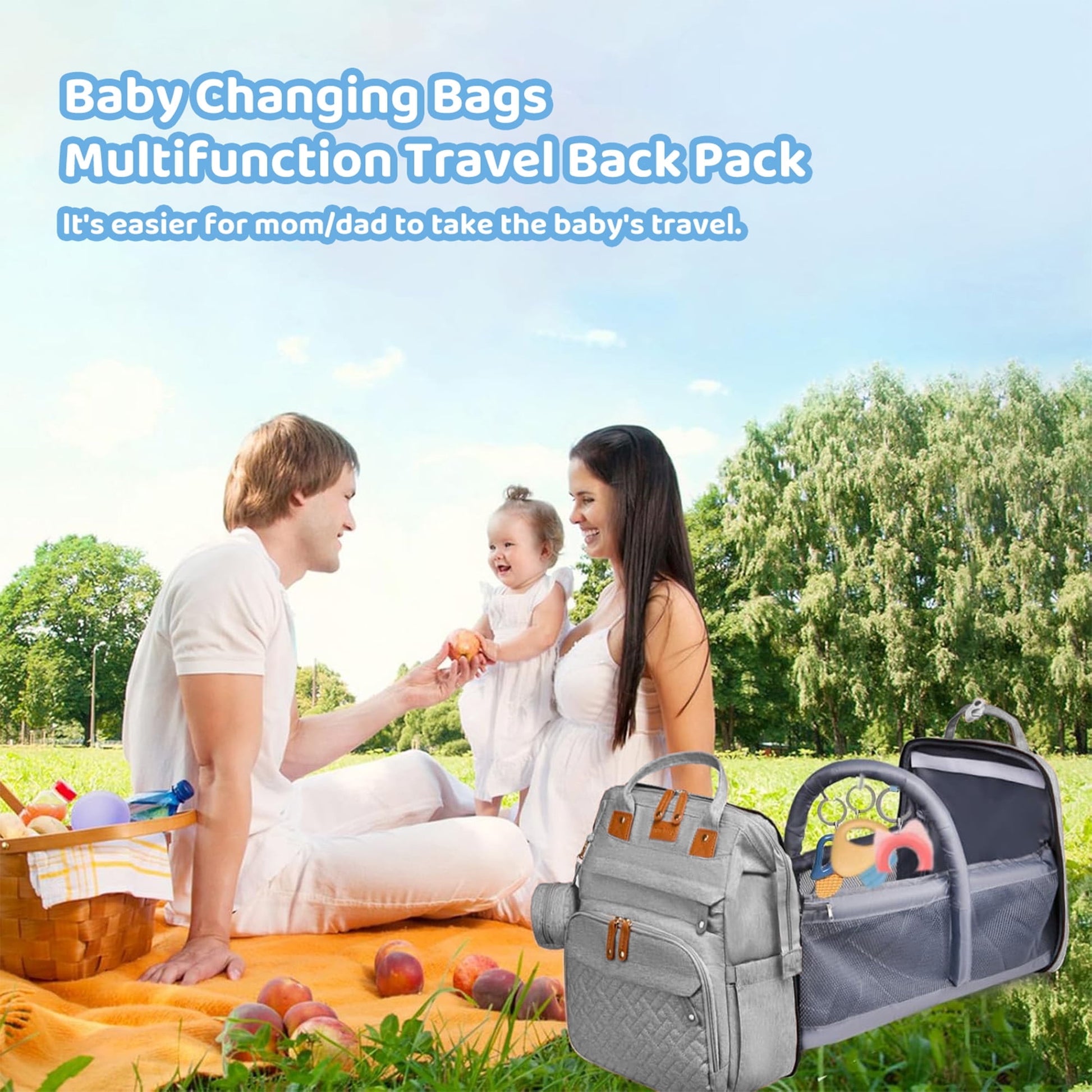 Morfone Baby Diaper Bag Backpack with Changing Station, Large Capacity Baby Bag, Waterproof Travel Backpack with USB Charging Port, Stroller Straps , Baby Shower Gifts