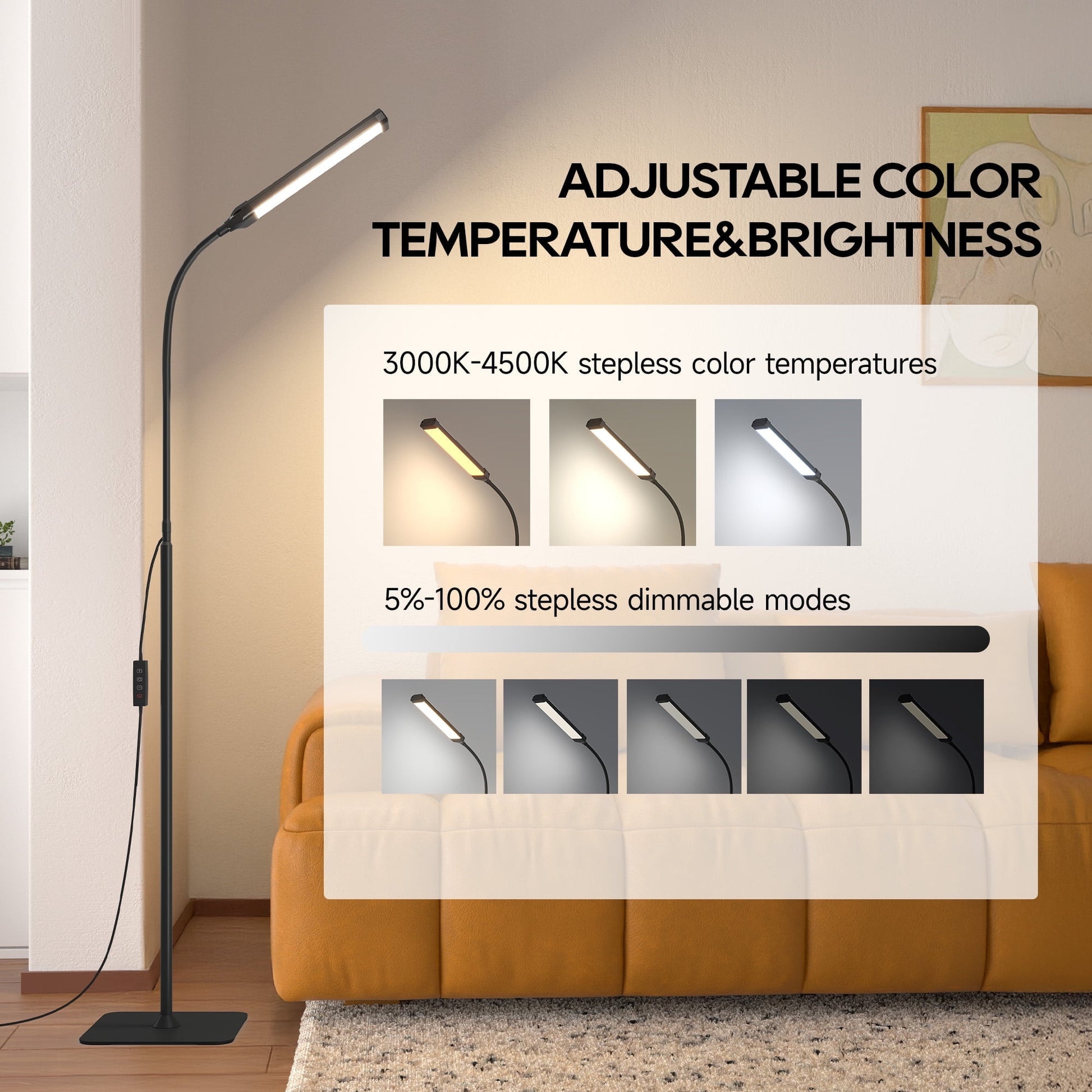 ACMETOP LED Floor Lamp for Living Room with Remote Control, Standing Lamp with Stepless Dimmable & 3 Color Temperatures Bulb