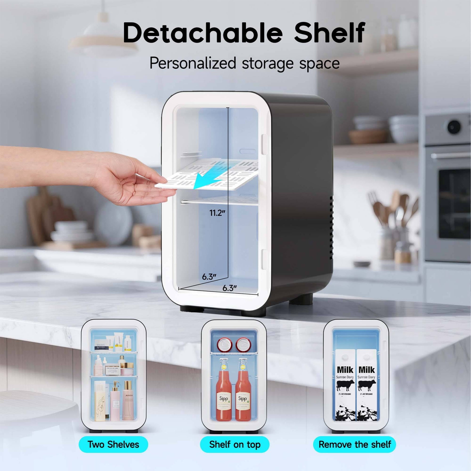BEICHEN Mini Fridge, 6 Liter/8 Can Small Fridge, AC/DC Portable Skincare Fridge, Cooler and Warmer Refrigerators for Bedroom, Skincare, Beverage, Office, Dorm, Car