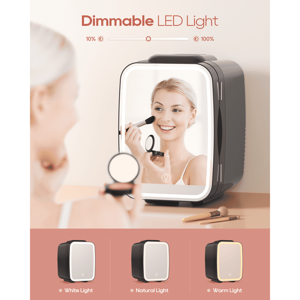 ACMETOP Skincare Fridge with Dimmable LED Light Mirror,4L/6 Can Mini Fridge for Skincare and Makeup,Cooler & Warmer, Portable Small Fridge for for Bedroom, Office, Dorm and Car,