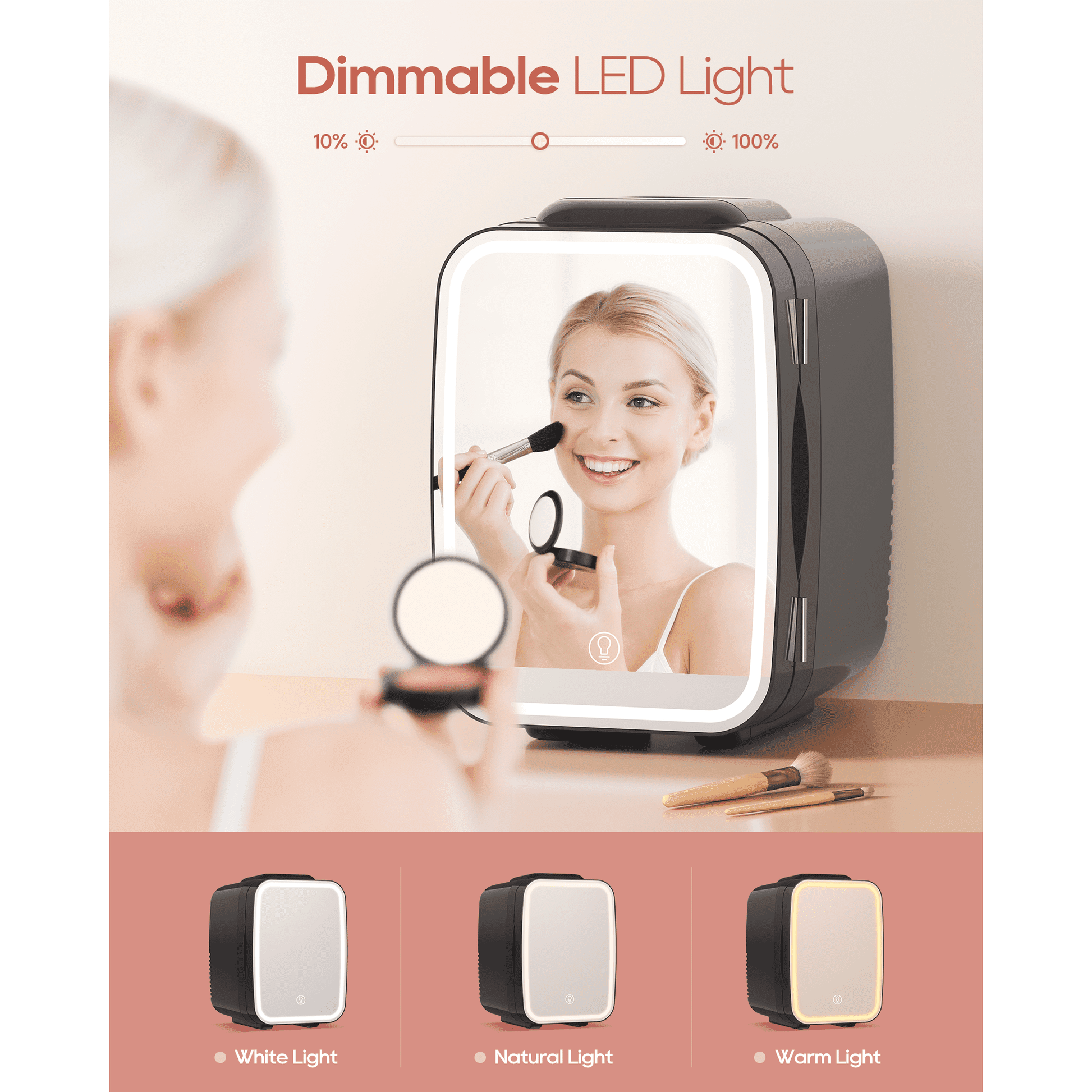 ACMETOP Skincare Fridge with Dimmable LED Light Mirror,4L/6 Can Mini Fridge for Skincare and Makeup,Cooler & Warmer, Portable Small Fridge for for Bedroom, Office, Dorm and Car,