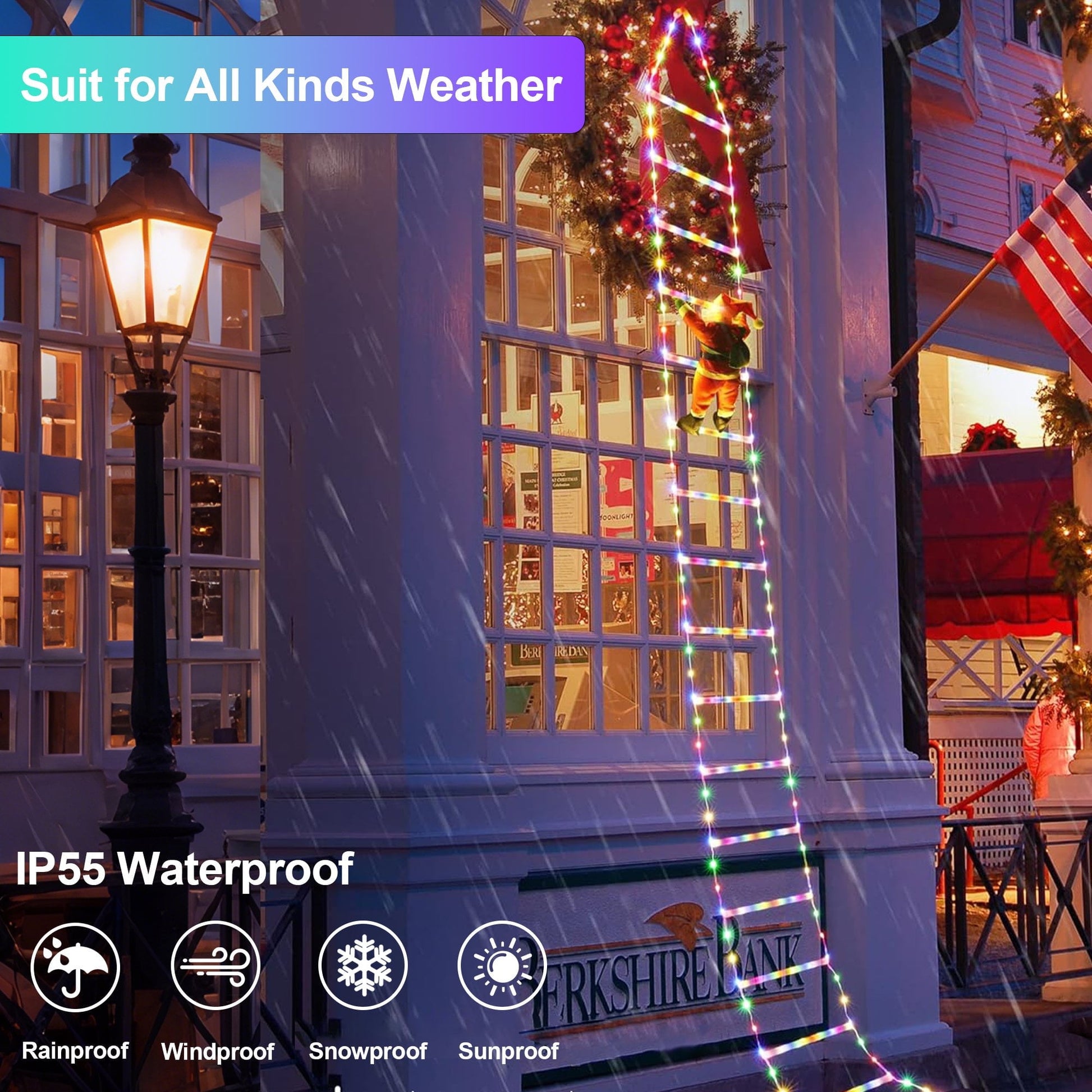 ACMETOP Christmas Decorations Santa Climbing Ladder with Lights, 10.5ft Christmas Decorative LED String Lights Outdoor Indoor for Xmas Tree Decor, Window, Garden, Home, Multicolor