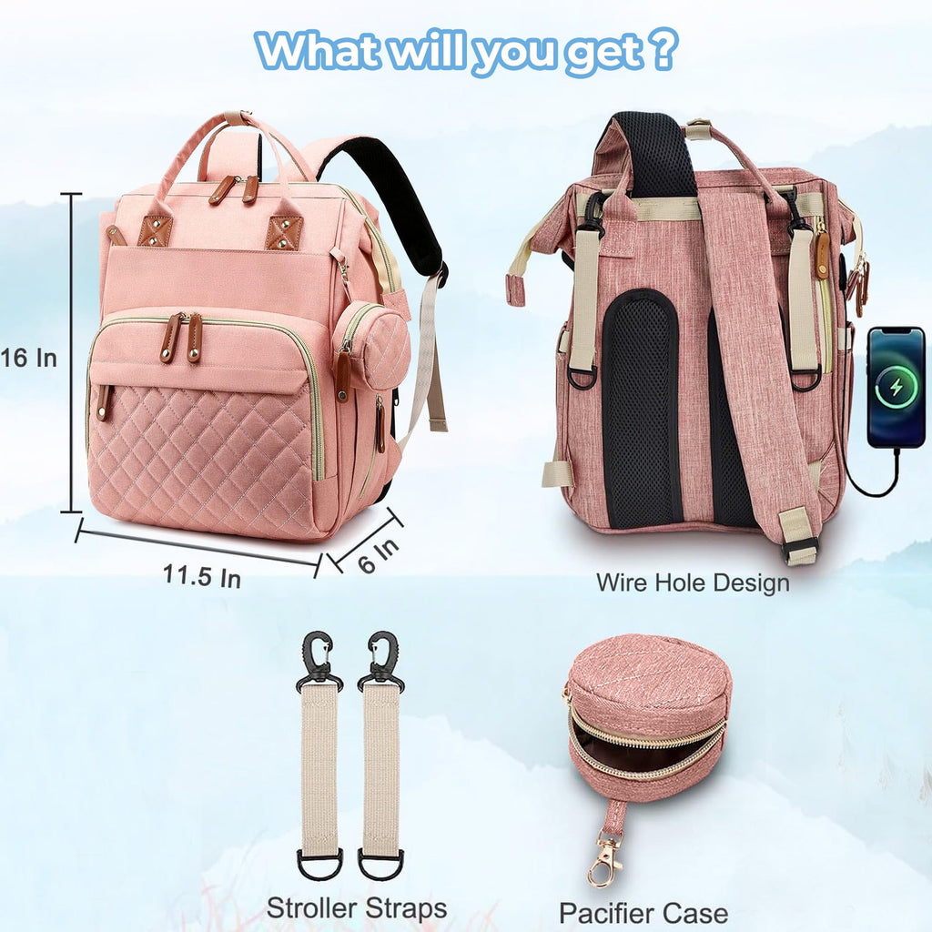 Morfone Baby Diaper Bag Backpack, Multifunction Waterproof Baby Bag with USB Charging Port, Stroller Straps & Pacifier Case Unisex
