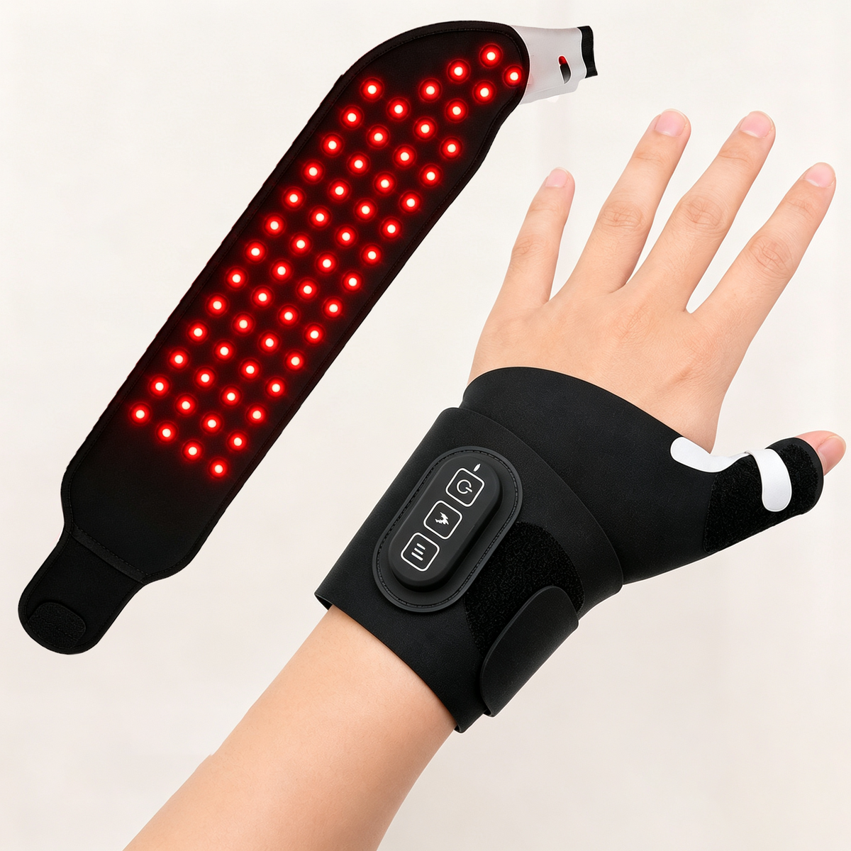 Morfone 660nm & 850nm Red Light Therapy for Right Hands, 60-LED Carpal Tunnel Wrist Brace, 2000mAh Hand Massager, Lycra & Sponge Wrap for Wrist, Knee & Ankle