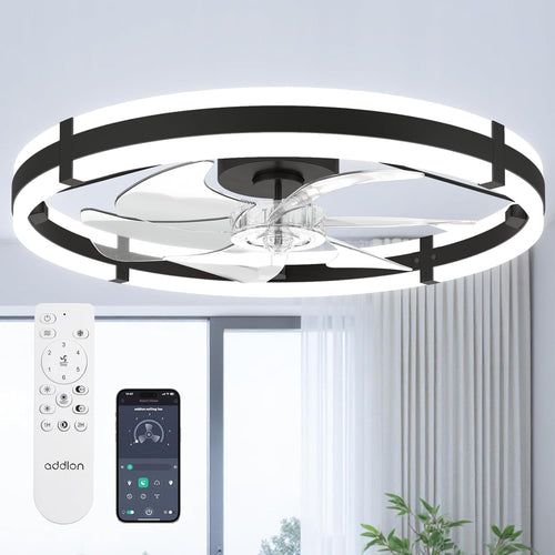24" Low Profile Fandelier Ceiling Fans with Lights and Remote, Black