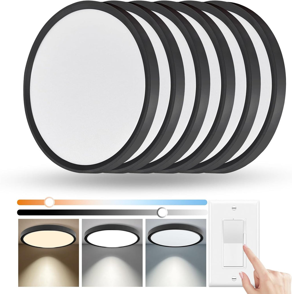 6 Pack 12 Inch Hardwired Dimmable LED Flush Mount Ceiling Light Fixtures, 24W 2640LM 3000K/4000K/5000K, House Upgrade Led Lights for Bedroom Hallway Laundry Room Rental Units