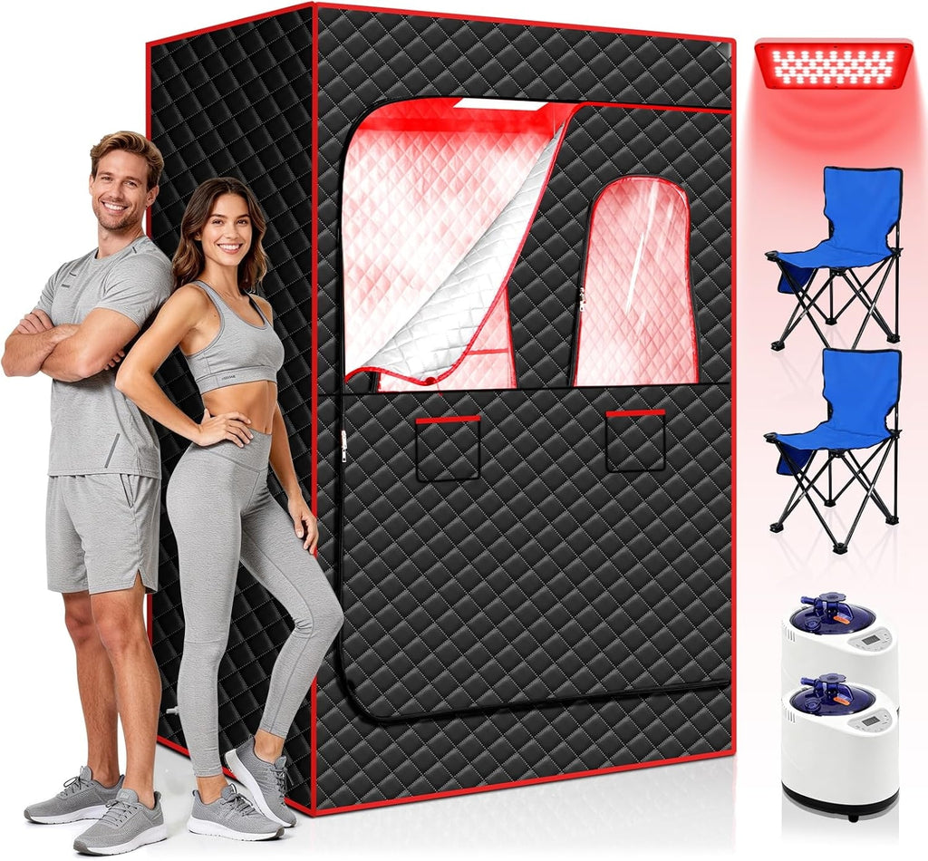 Morfone Portable Infrared Sauna for Two, Featuring Full-Body Steam Chamber and 9-Level Heating Foldable Chair Mobile Red Light Therapy Device
