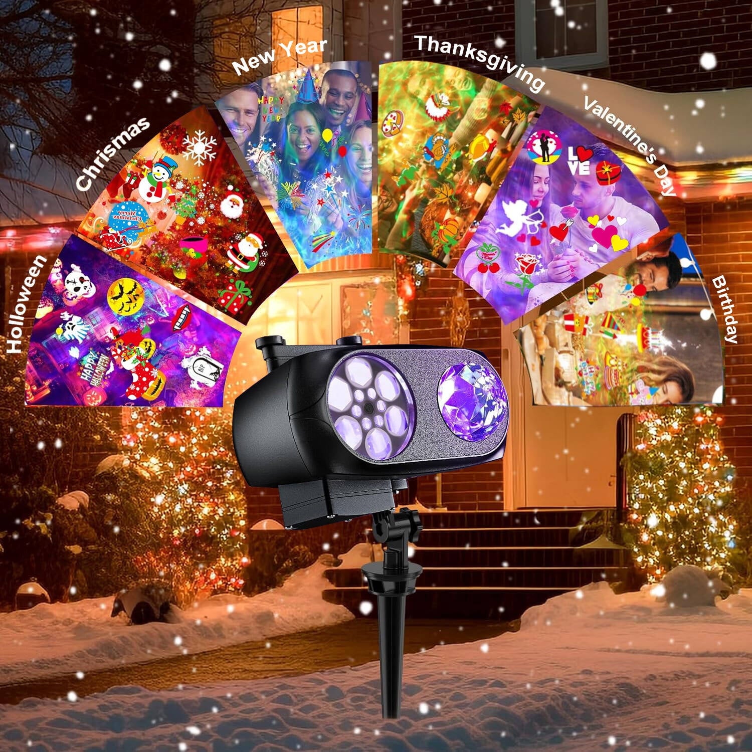 ACMETOP Christmas Projector Lights Outdoor, 2-in-1 Holiday Projector Lights With 80 HD Patterns, 10 3D Ocean Wave for Party Garden Yard Decor