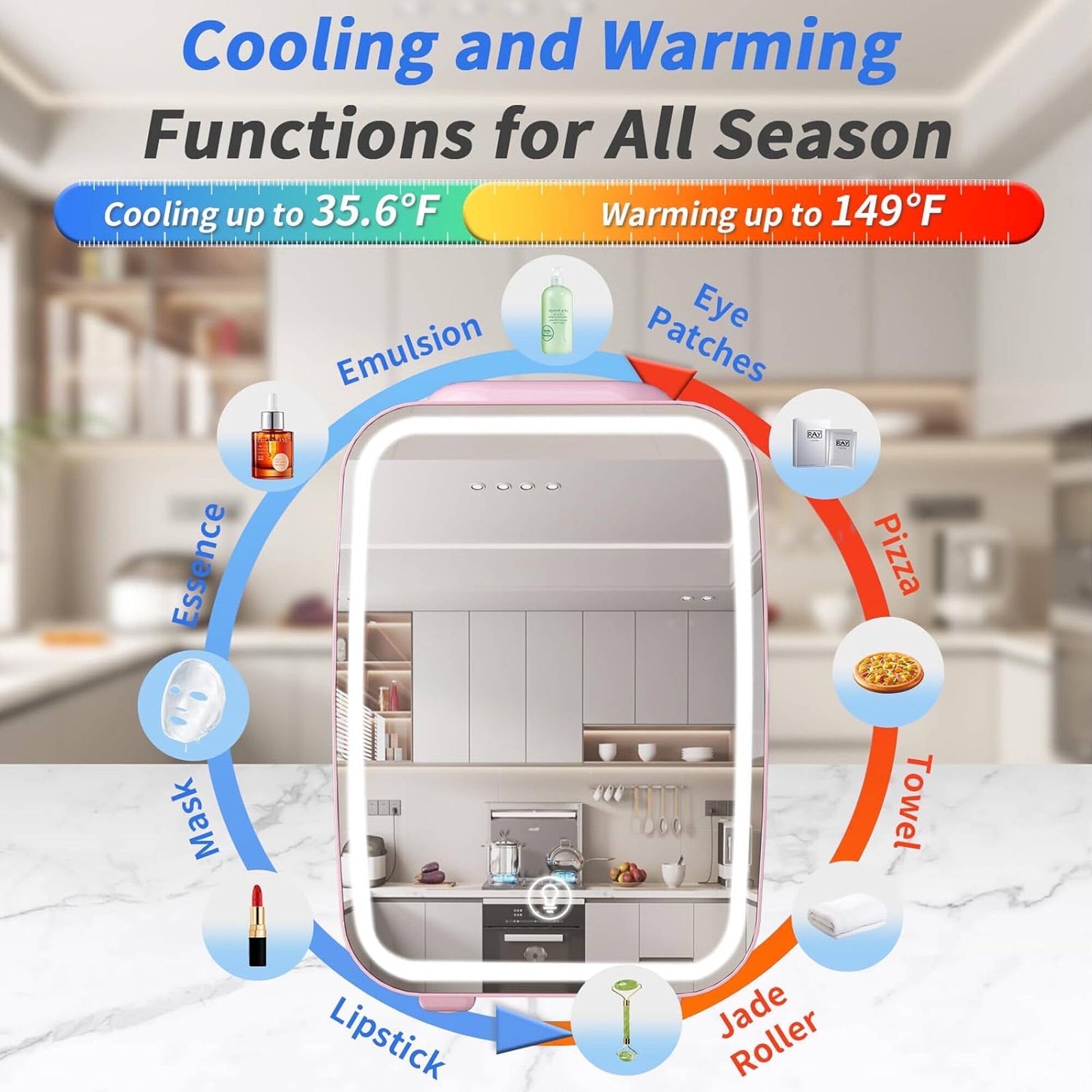 BEICHEN 4L Mini Skincare Fridge with LED Mirror – Portable Beauty Fridge for Makeup, Drinks, and Cosmetics – Quiet Small Refrigerator for Bedroom, Office, Dorm, or Car Use