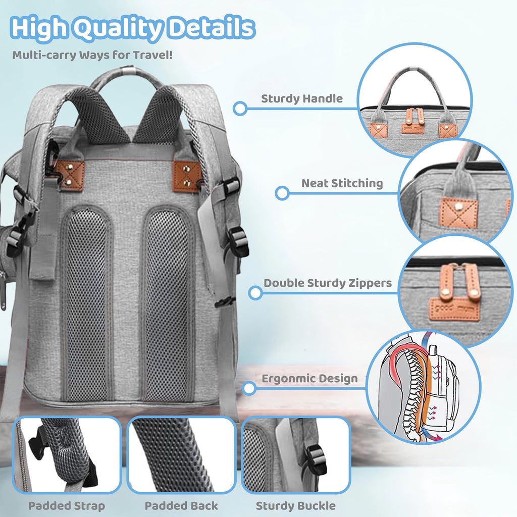 Morfone Baby Diaper Bag Backpack with Changing Station, Large Capacity Baby Bag, Waterproof Travel Backpack with USB Charging Port, Stroller Straps , Baby Shower Gifts