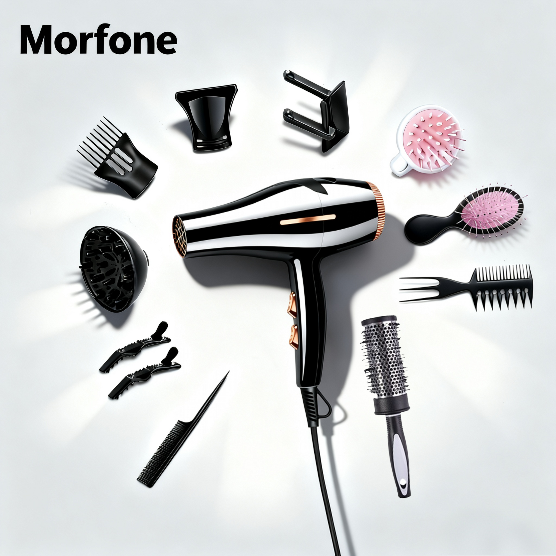 Morfone Multi-Function Hair Dryer Set with Comb and Diffuser Attachments Perfect for Home Travel and Business Trips