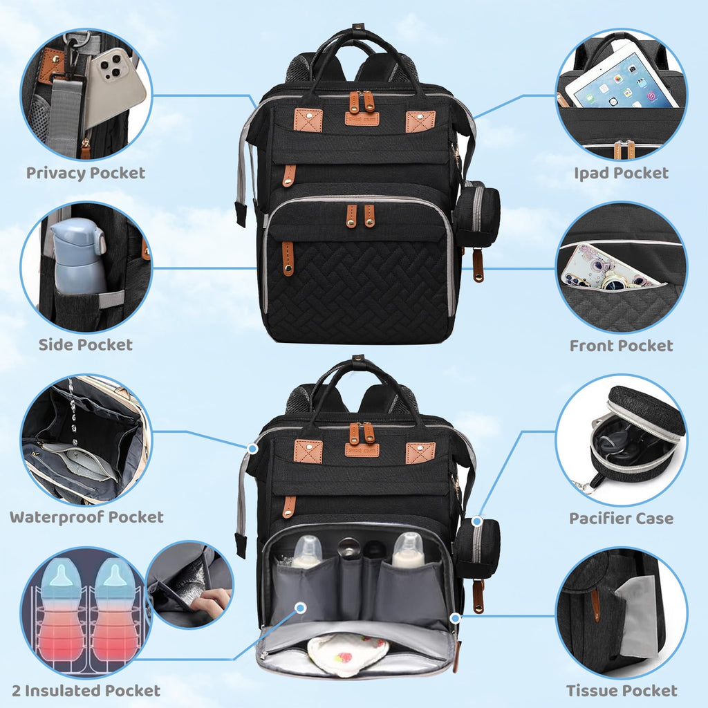 Morfone Baby Diaper Bag Backpack with Changing Station, Large Capacity Baby Bag, Waterproof Travel Backpack with USB Charging Port, Stroller Straps , Baby Shower Gifts