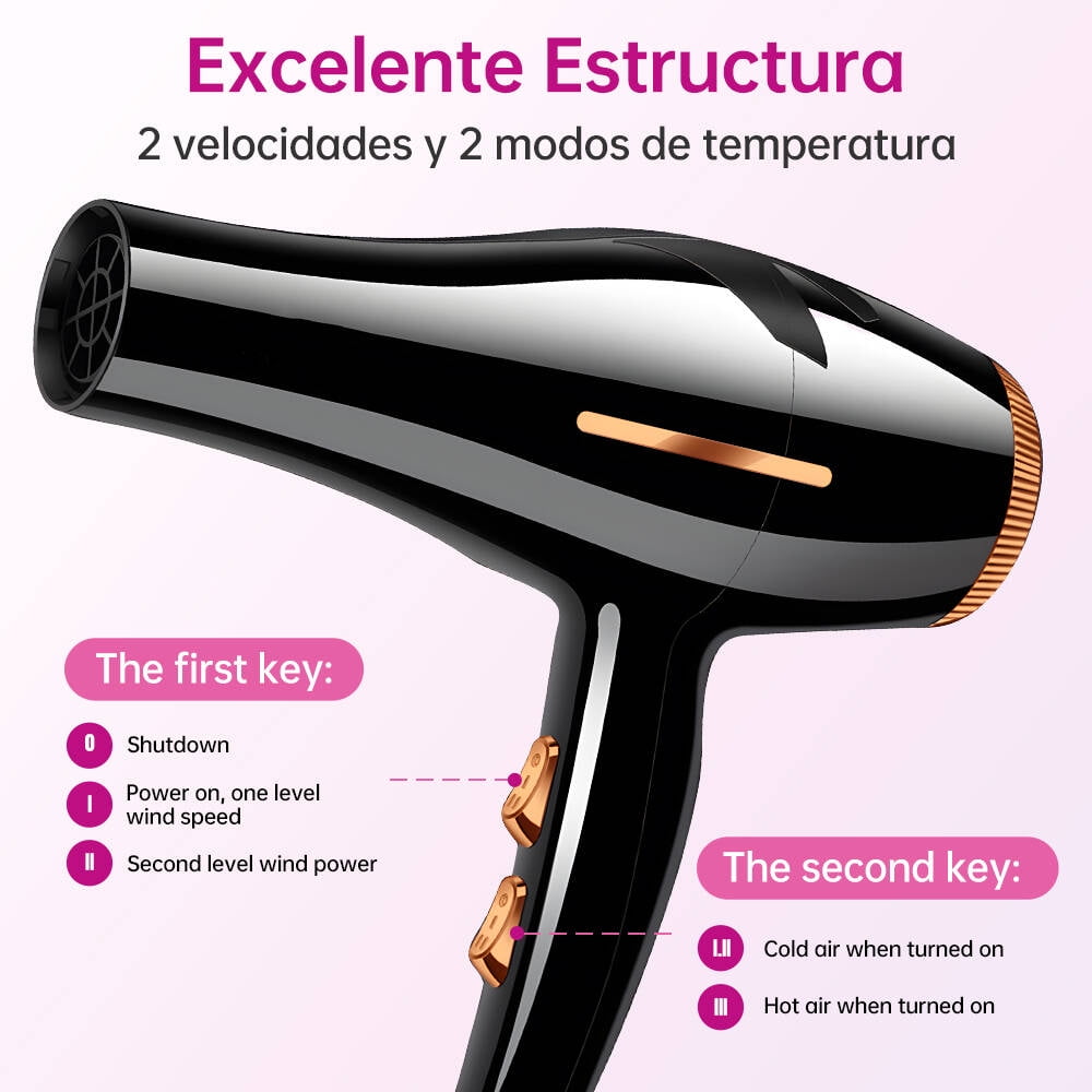 Morfone Hair Dryer, Professional Negative Ionic Thermo-Control Blow Dryer with Hair Diffuser & Nozzle, Black