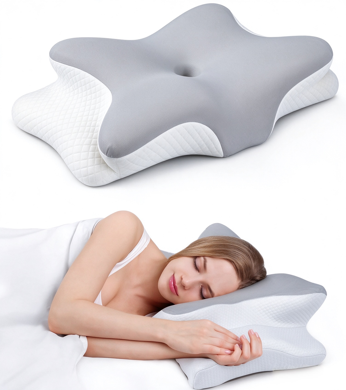 Morfone Ergonomic Neck Pillow, Odorless Contour Memory Foam Pillow for Comfortable Sleep, Cervical Support Pillow for Side, Back and Stomach Sleepers