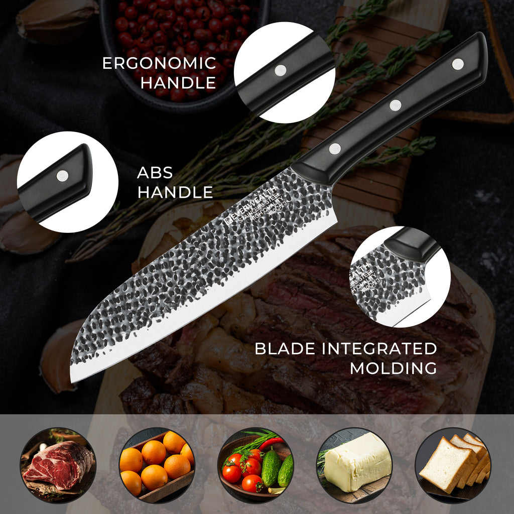 Mooues 6-Piece Set with Chopping Board and Hammered Finish Knives, Kitchen Utensil Knife Set. Boxed design, perfect for gifting