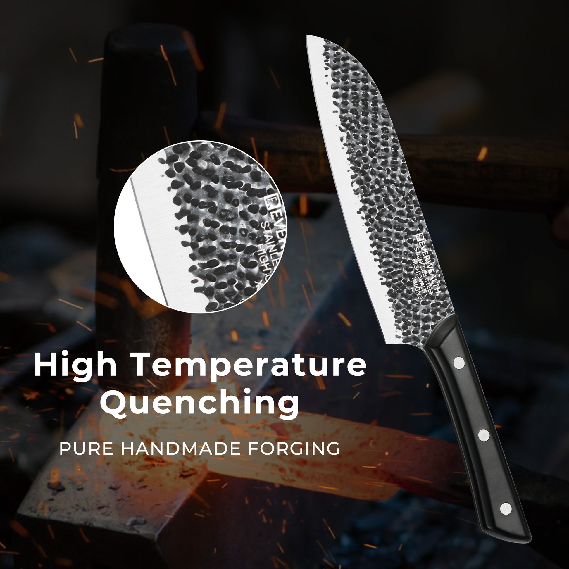 Mooues 6-Piece Set with Chopping Board and Hammered Finish Knives, Kitchen Utensil Knife Set. Boxed design, perfect for gifting