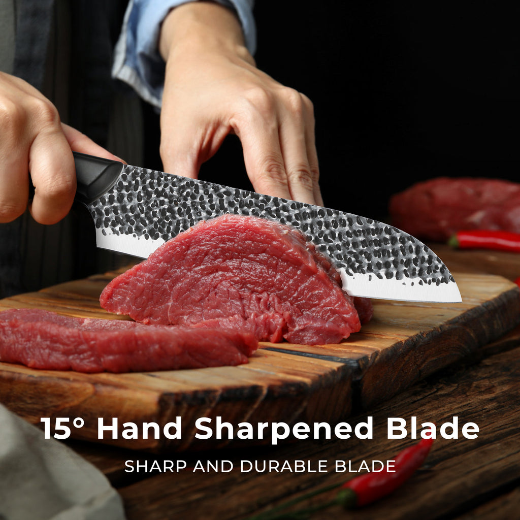 Mooues 6-Piece Set with Chopping Board and Hammered Finish Knives, Kitchen Utensil Knife Set. Boxed design, perfect for gifting