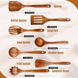 Wooden Spoons for Cooking - 9-Piece Wooden Kitchen Utensil Set made of Natural Solid Wood Material - Includes Spoons, Spatulas, Ladles, Strainer Spoon, Salad Fork, Mixing Spoon and Utensil Holder