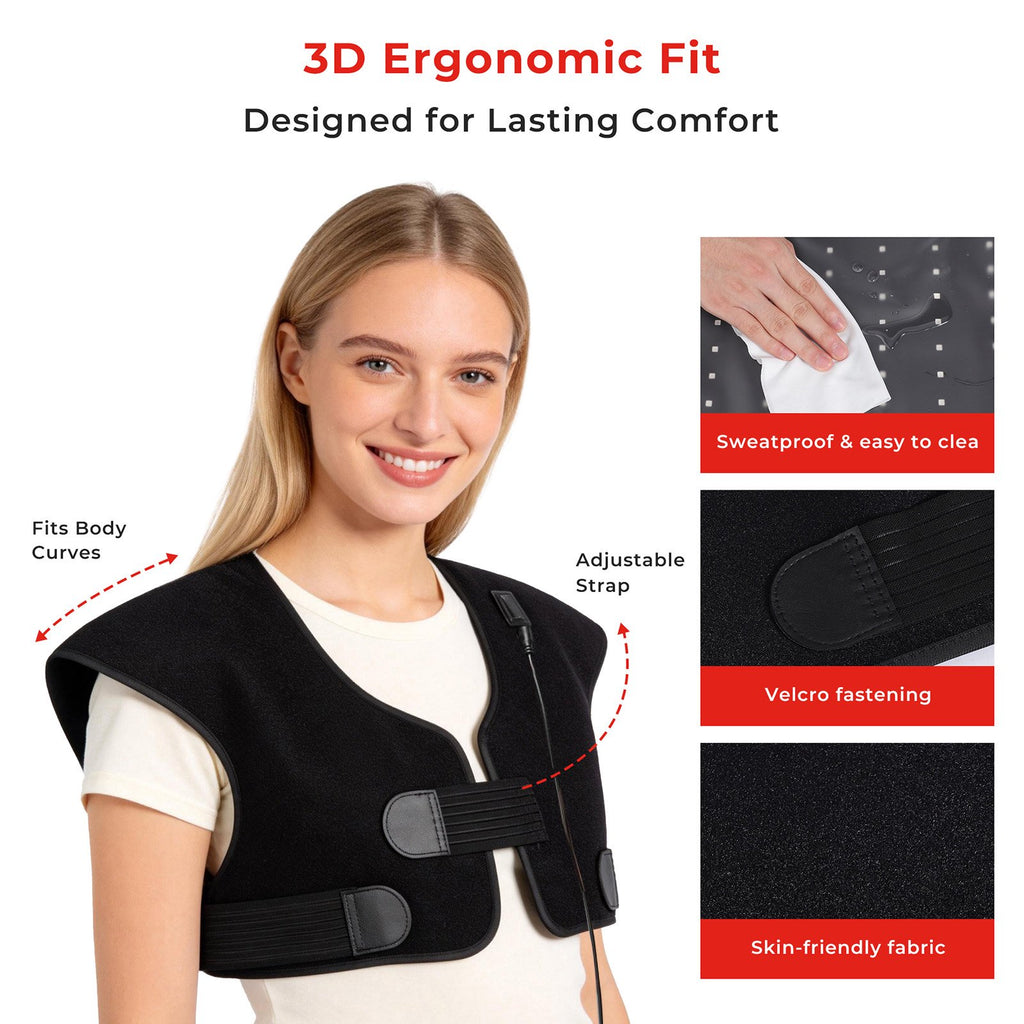 Morfone Red Light Shoulder Wrap, 3-in-1 Chip Red Light for Shoulder & Neck, 660nm & 850nm Infrared Light Pad with 3 Modes and 5 Levels for Home Use