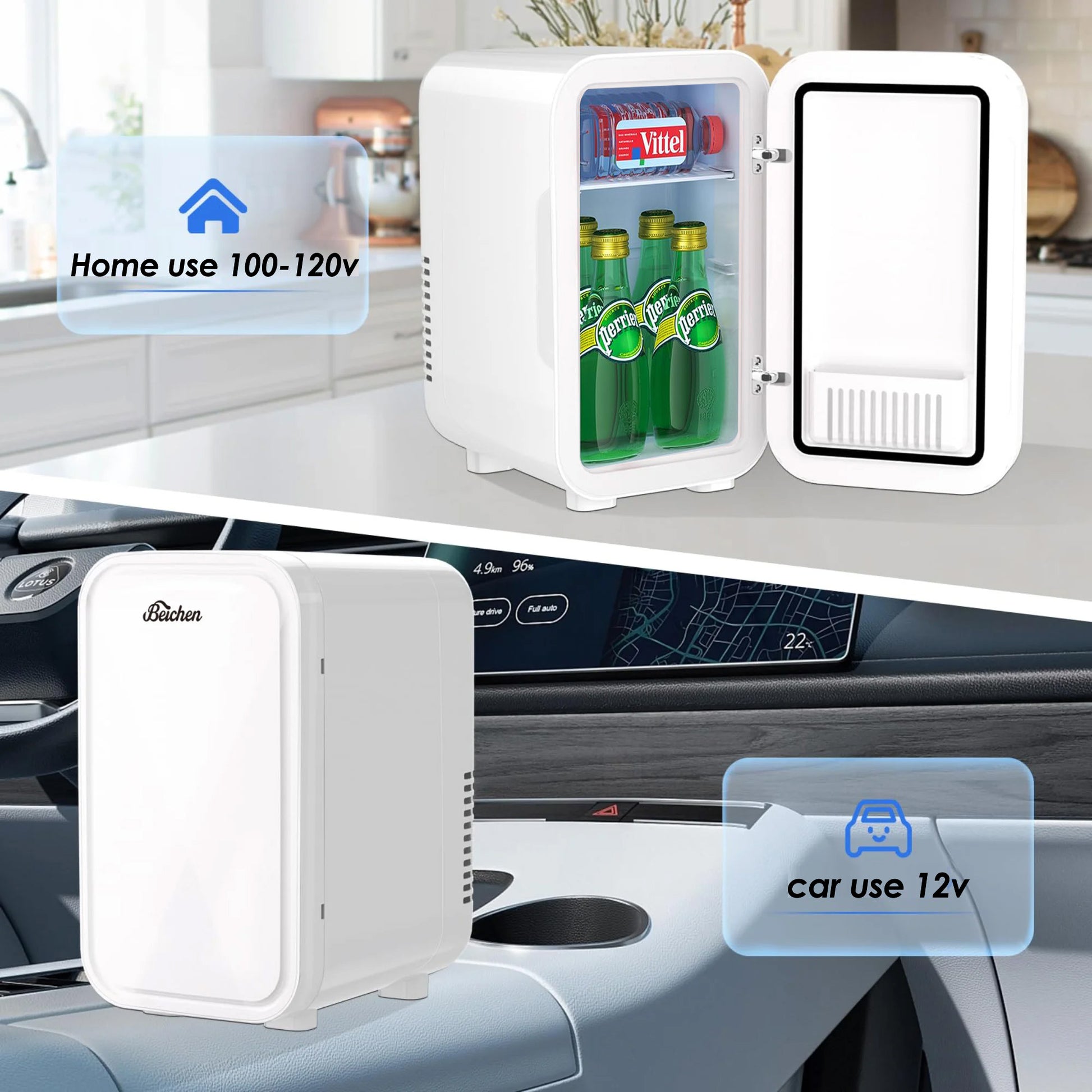 BEICHEN Mini Fridge, 6 Liter/8 Can Small Fridge, AC/DC Portable Skincare Fridge, Cooler and Warmer Refrigerators for Bedroom, Skincare, Beverage, Office, Dorm, Car