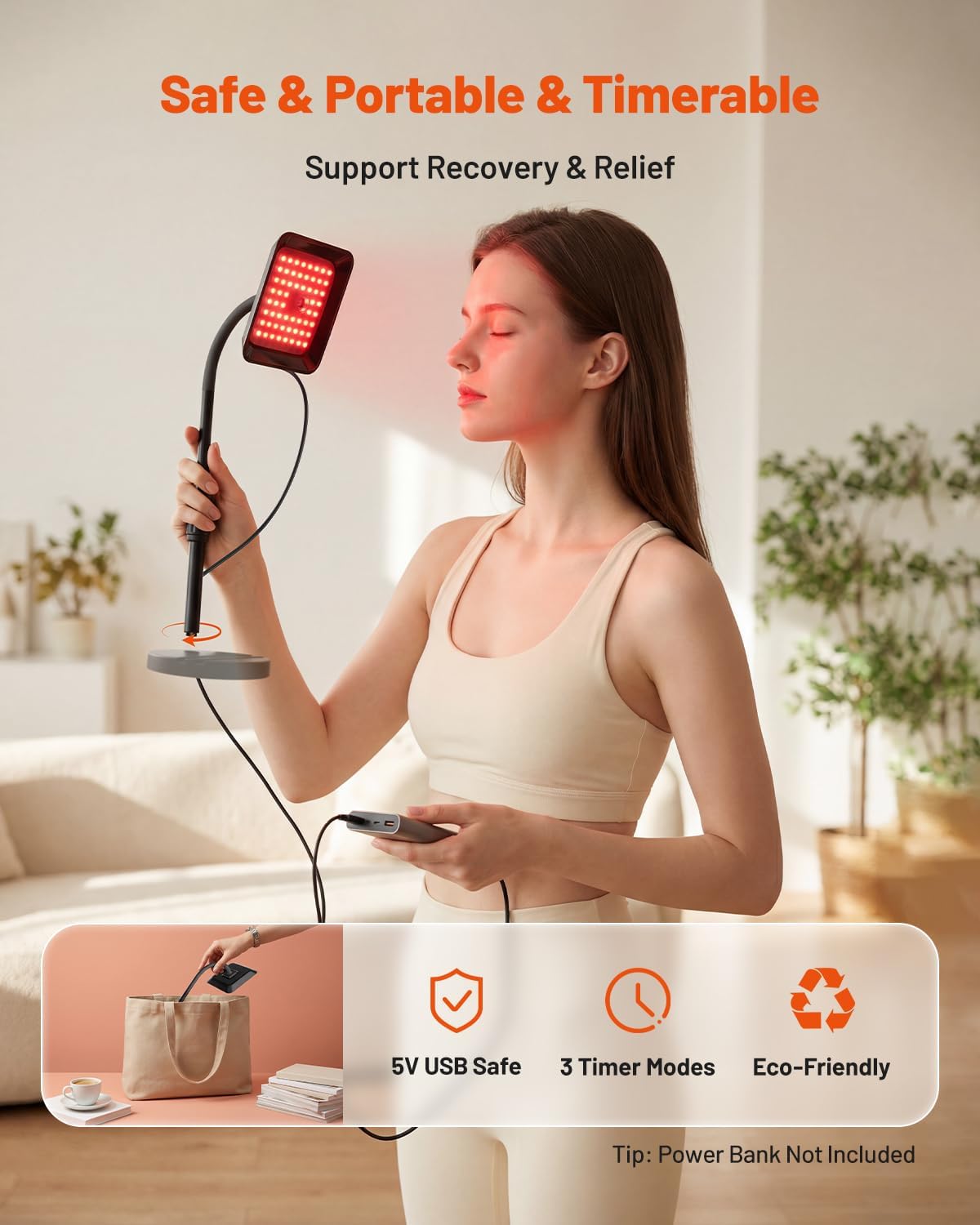 Morfone Red Light Lamp, Tri-Wavelength Red Light Panel with 660nm 850nm 940nm, Near Infrared Light Device with 270° Adjustable Stand for Home Office Travel Use