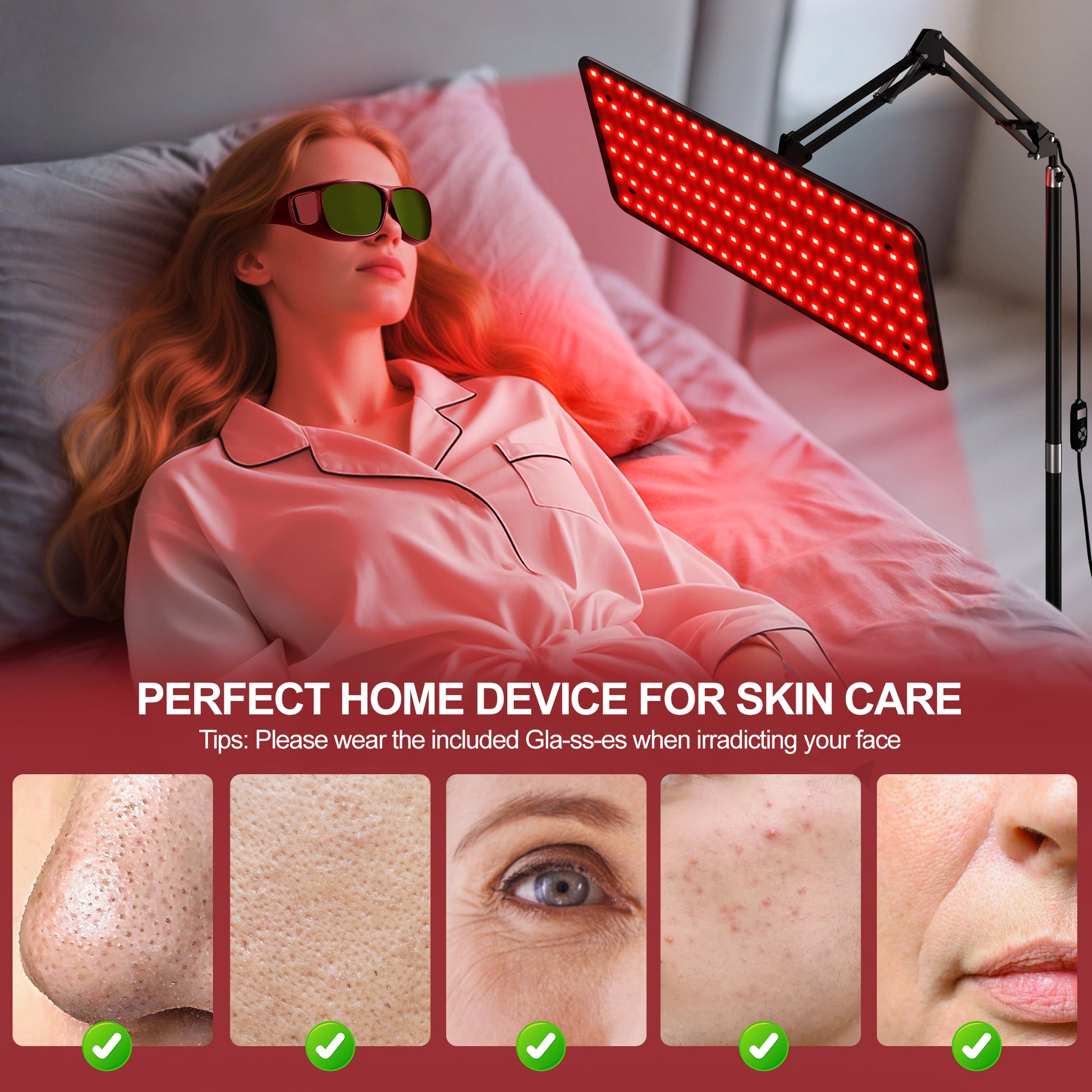 Morfone 120 LED Red Light Therapy Device with 660nm, 850nm, and 940nm Wavelengths. Suitable for body and facial care. Equipped with glasses