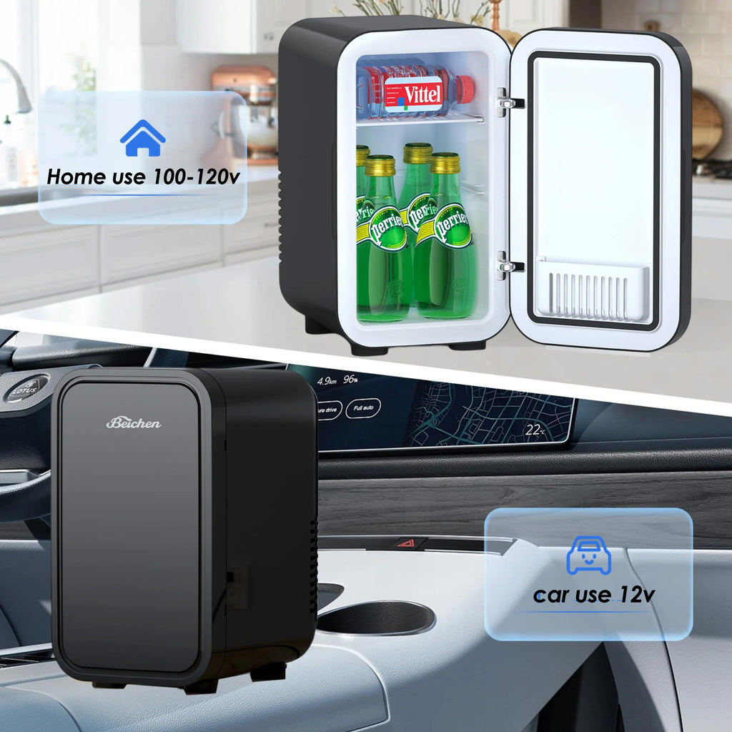 BEICHEN Mini Fridge, 6 Liter/8 Can Small Fridge, AC/DC Portable Skincare Fridge, Cooler and Warmer Refrigerators for Bedroom, Skincare, Beverage, Office, Dorm, Car