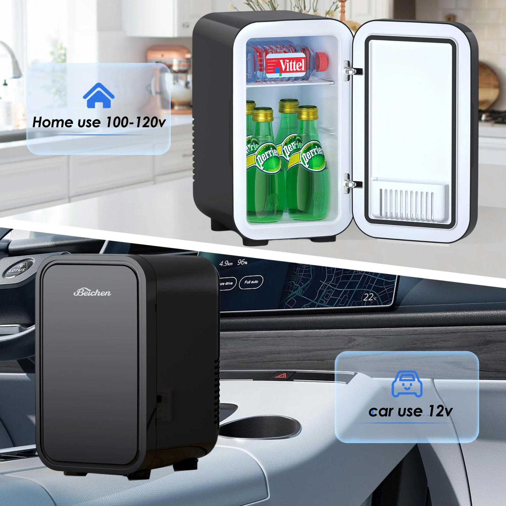 BEICHEN Mini Fridge, 6 Liter/8 Can Small Fridge, AC/DC Portable Skincare Fridge, Cooler and Warmer Refrigerators for Bedroom, Skincare, Beverage, Office, Dorm, Car