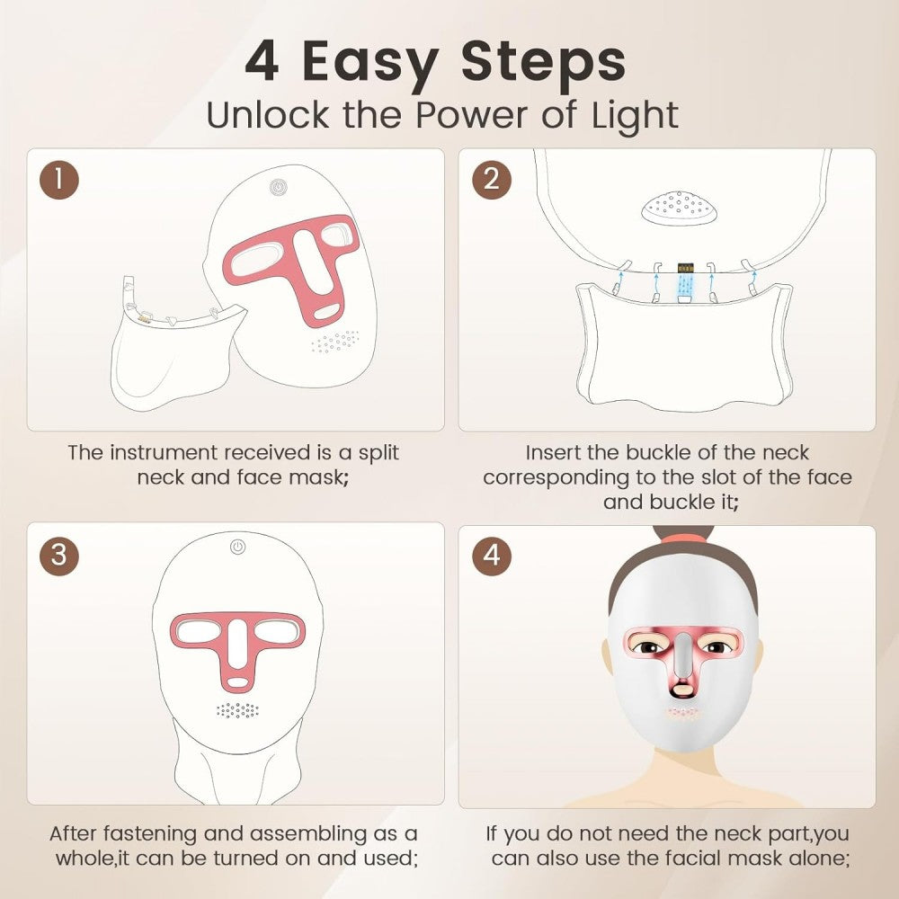 Morfone 7 Color LED Adjustable Brightness Wireless Charging Facial Light Therapy Mask White