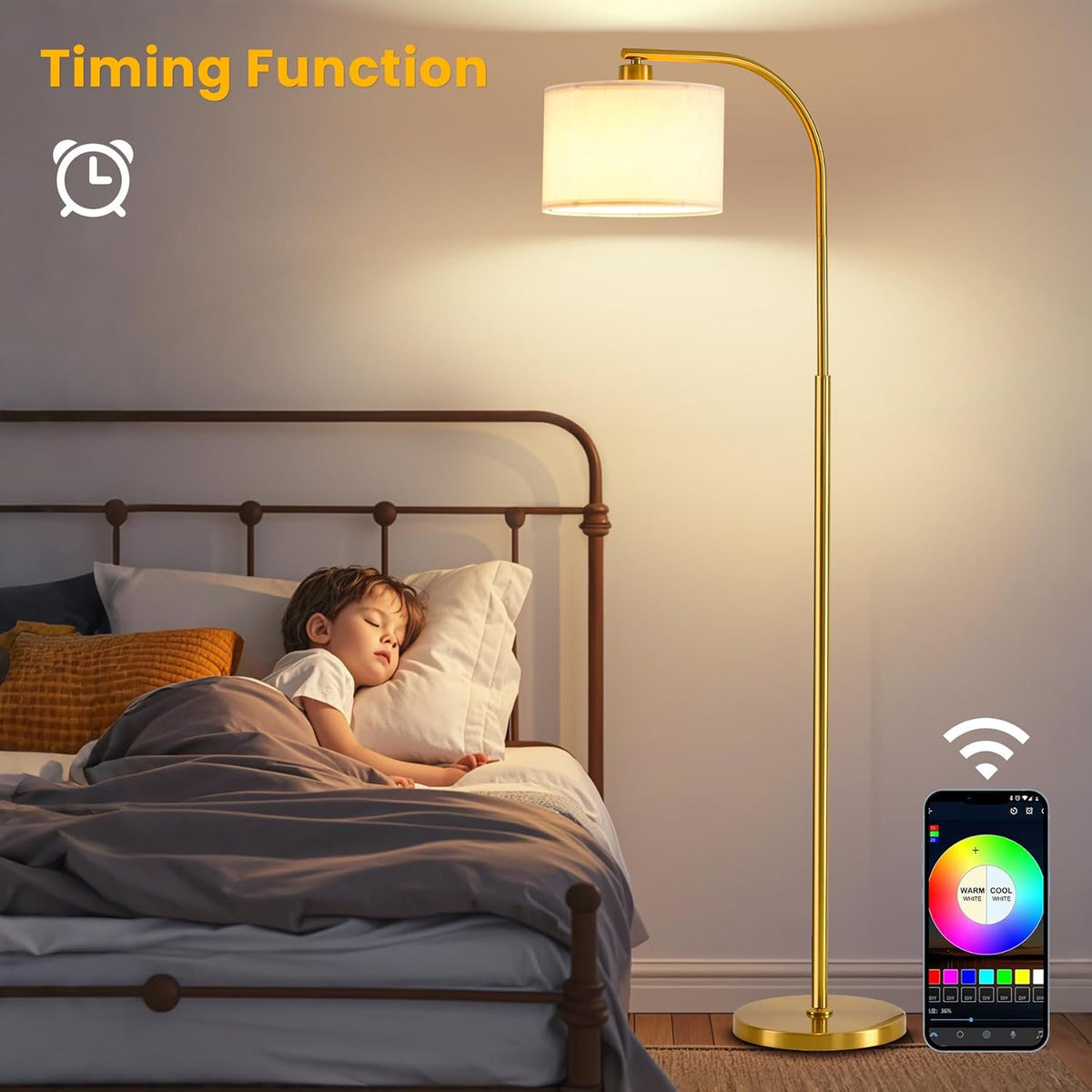 ACMETOP Floor Lamp for Living Room with Remote,Dimmable Tall Standing Lamps,Modern Floor Light with Smart RGB Bulb,App Control,3 Color Temperatures,Fabric Shades