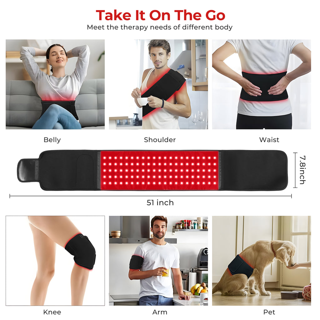 Morfone Red Light Belt for the Body, 660nm and 850nm Infrared Light Wrap, Red Light Pad Mat for Back, Shoulders, Waist, and Knees, Gift for Women Men Fathers Day