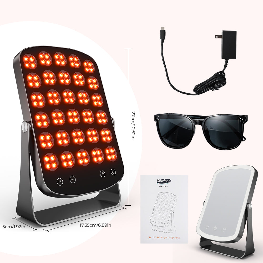 Morfone 460/590/660/850nm 4 Wavelength Infrared Light Therapy Device with makeup mirror.Red light therapy device for both facial and body care