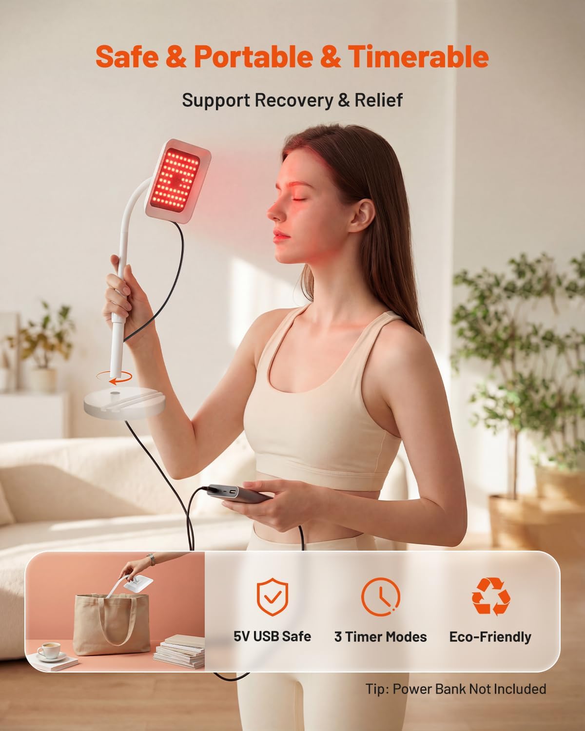 Morfone Red Light Lamp for Body and Face, Tri-Wavelength Red Light Panel with 660nm 850nm 940nm, Near Infrared Light Device with 270° Adjustable Stand for Home Office Travel Use