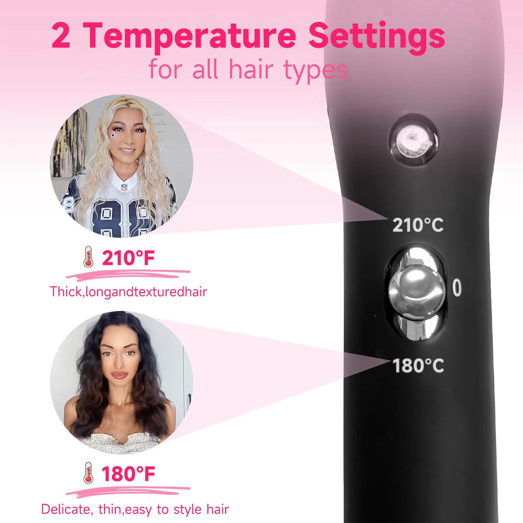 Morfone 3 Jumbo Barrel Curling Iron Wand 22mm Hair Waver Temperature Adjustable Ceramic Big Waves Hair Crimper (Pink)
