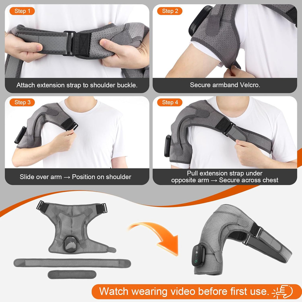 Morfone Cordless Red Light Shoulder Wrap with 3 Heat & 3 Vibration, Shoulder Massager Heating Pad, 660nm Red & 850nm near-Infrared Light,Gray