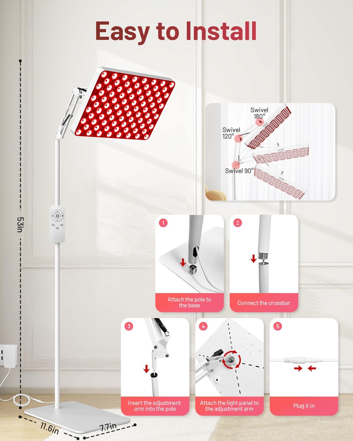 Morfone Red Light Lamp,660nm 850nm 940nm Infrared Light device with Large Panel and Adjustable Stand, Gift for Women Mom Men, White