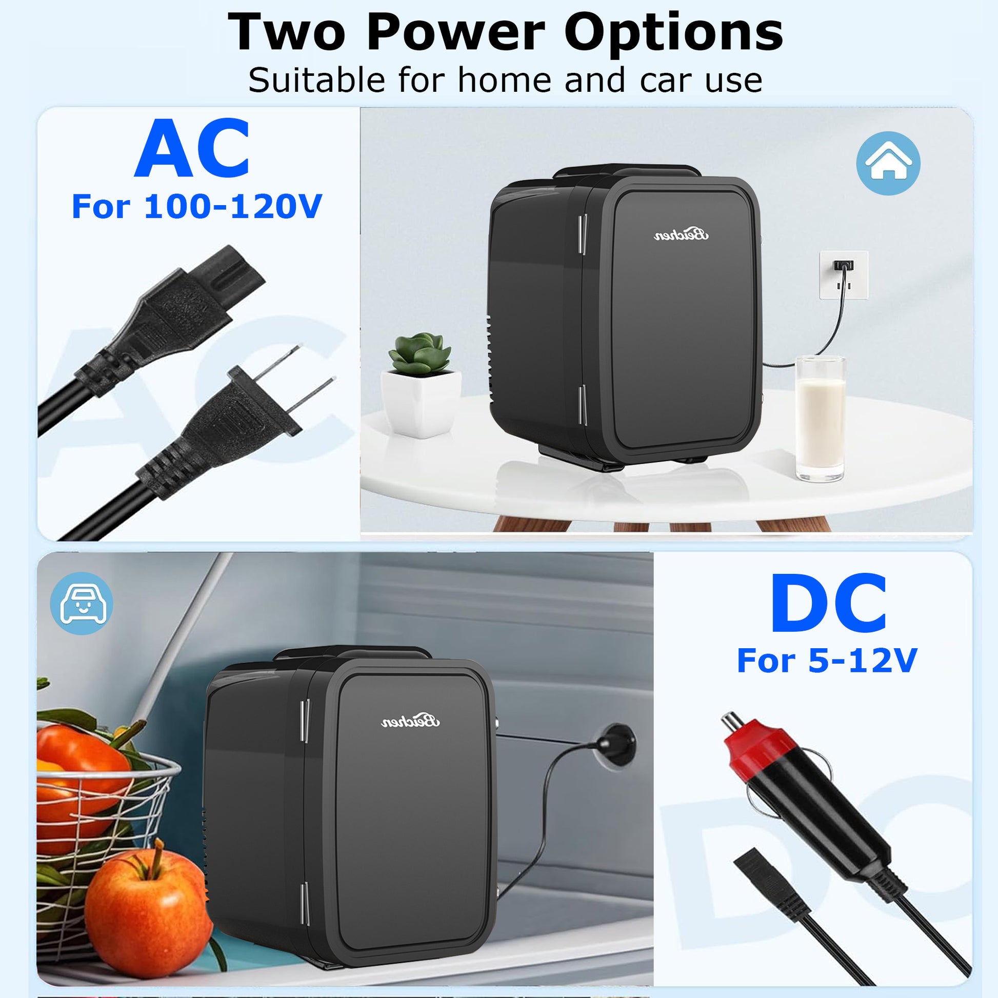 BEICHEN Mini Fridge, 4L/6 Can Small Refrigerator for Bedroom, Car, Office & Dorm,110V AC/ 12V DC Thermoelectric Cooler and Warmer for Cosmetics, Beverage and Food, Black