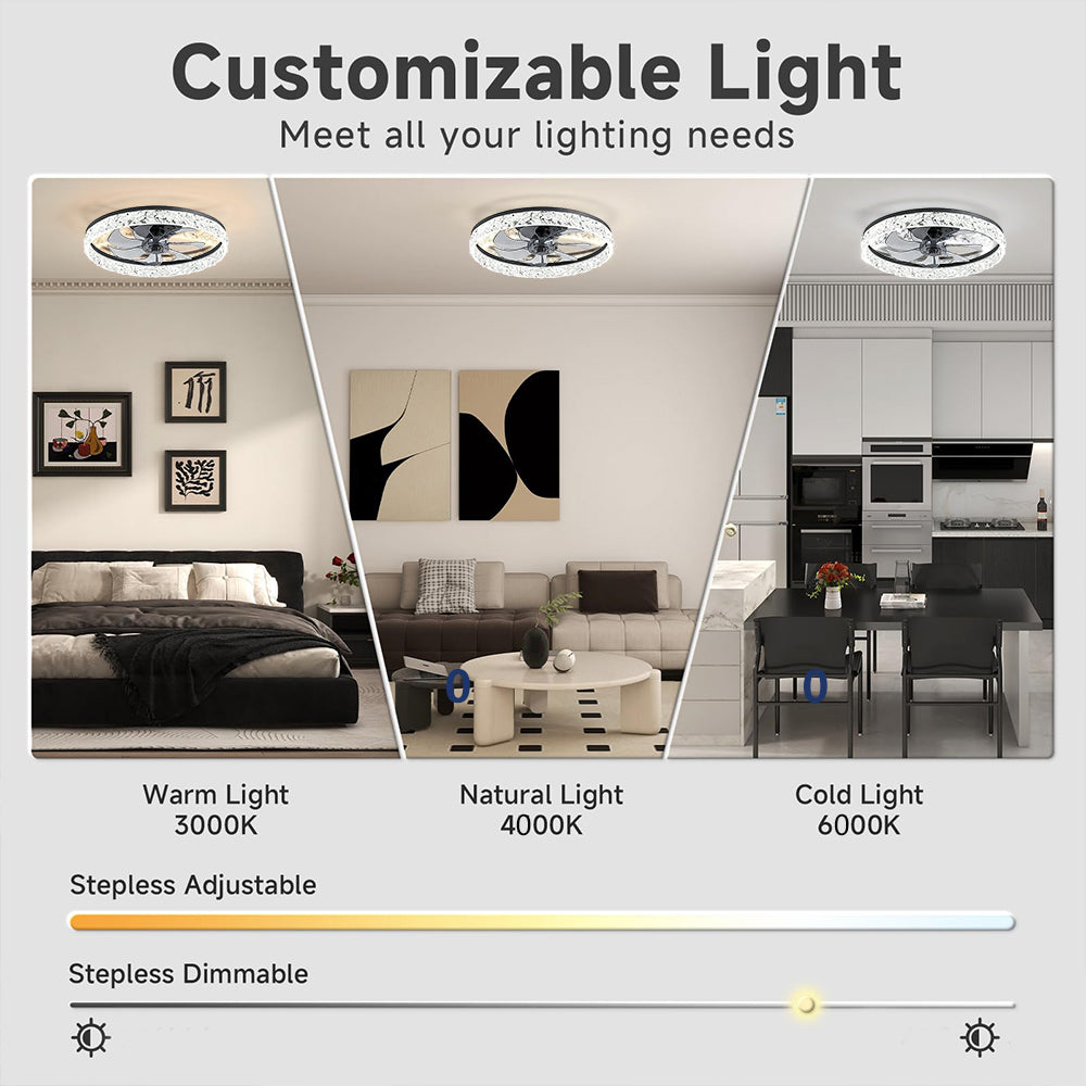 Beichen 20 Inch Ceiling Fan with Light, Dimmable Flush Mount Fandelier, Stepless Color Temperature, 6 Speeds, Remote Control for Bedroom, Living Room & Kitchen