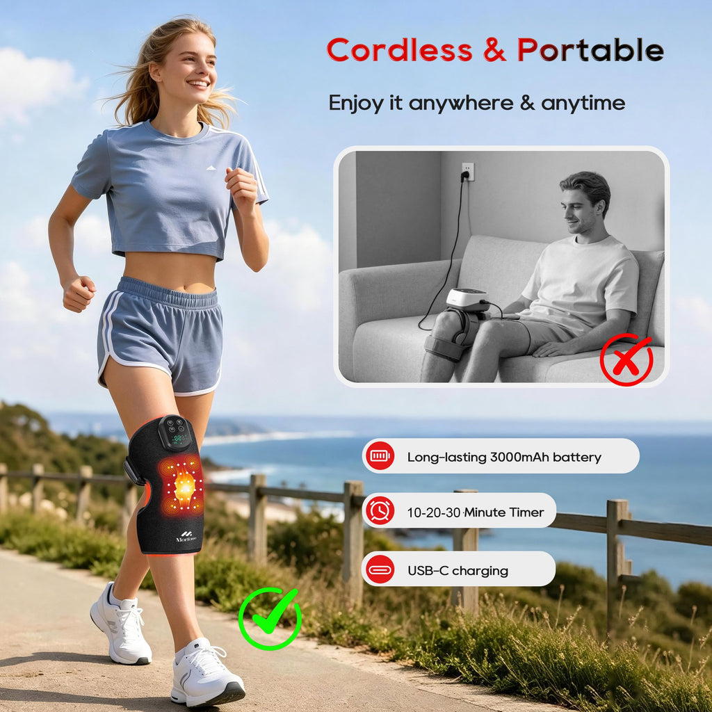 Morfone Red Light Knee Massager with Heat & Vibration, 660nm 850nm Infrared & Red Light for Knee Elbow, Cordless Heated Knee Brace, Gifts for Women Men