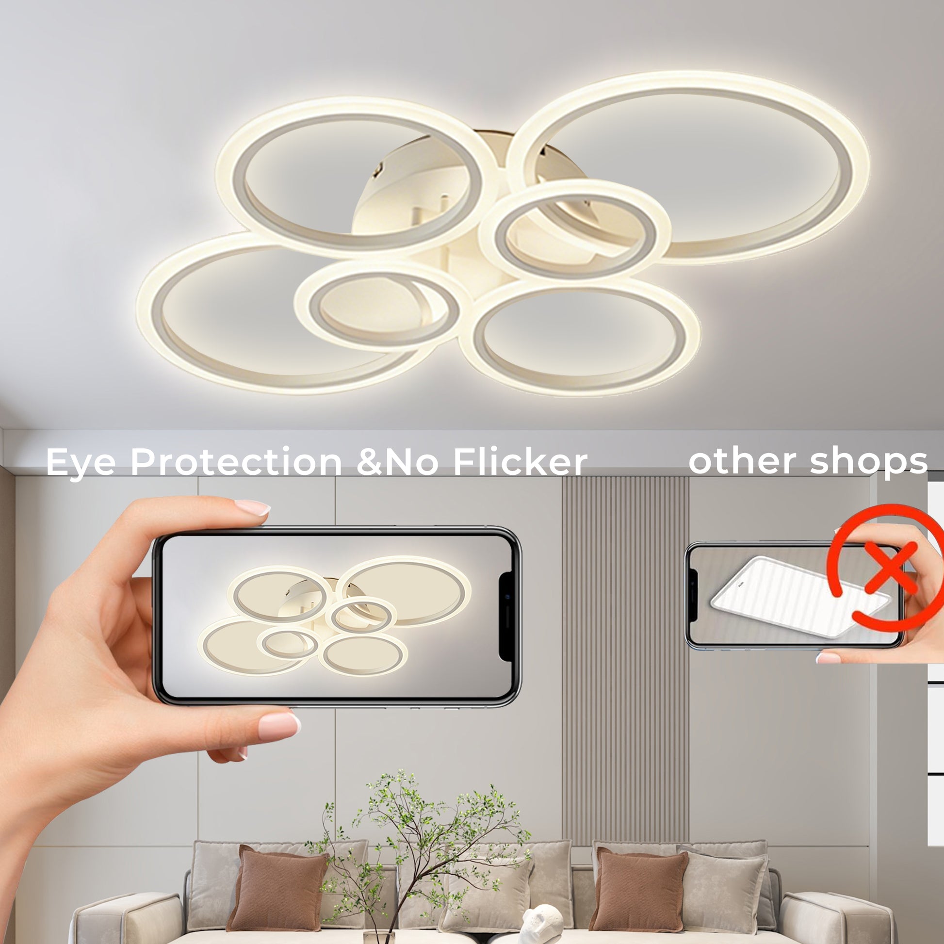 Anoak LED Ceiling Light with Remote 7 Rings White Close to Ceiling Lights 31.8" 130W 3000K-6500K Flush Mount Ceiling Lamp for Living Room,Bedroom,Kitchen