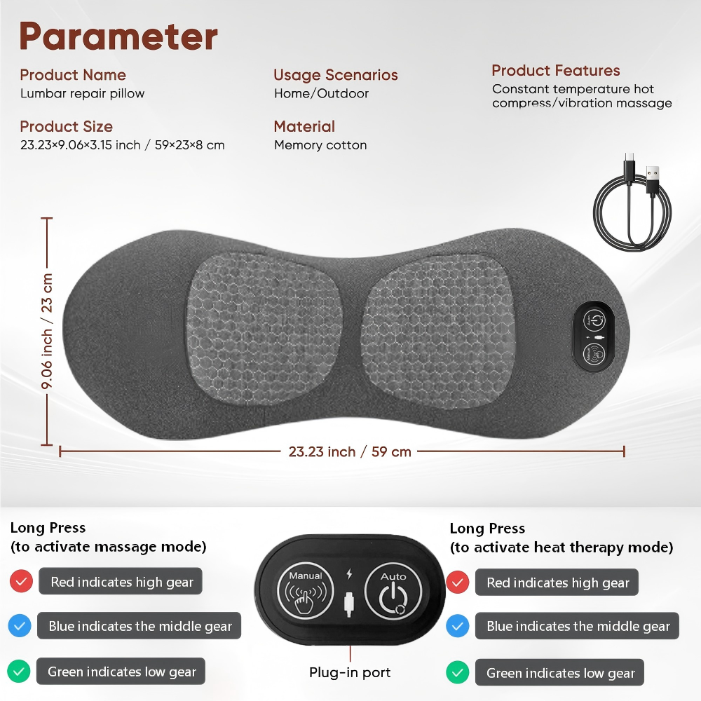 Morfone 3-in-1 Electric Lumbar Heating Massage Support Pillow for Car Home and Office Use