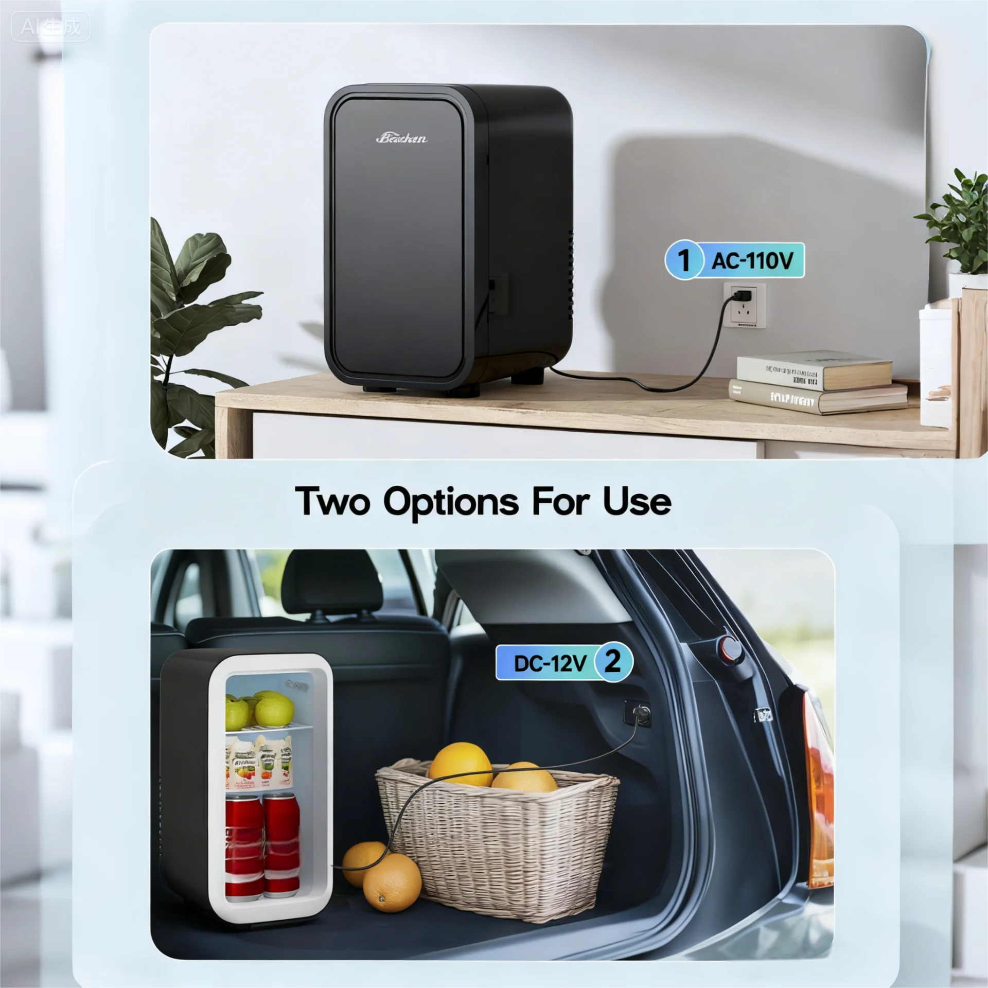 BEICHEN 6L Mini Fridge AC100-120V / DC12V Cooler Warmer for Bedroom Car Office Dorm