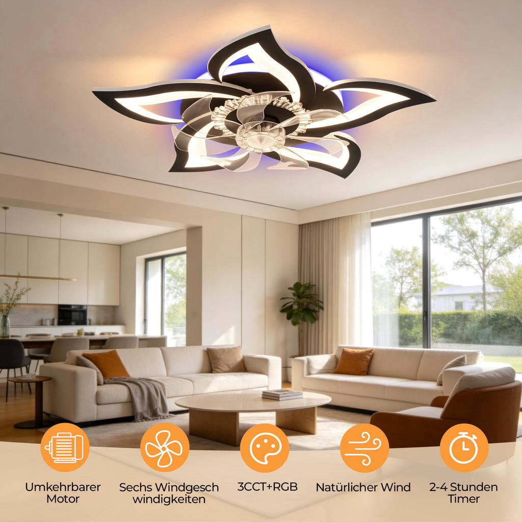 Beichen 27 Inch Flower Ceiling Fan with Light, 3000-6000K Dimmable LED, Low Profile Flush Mount, Remote, Quiet DC Motor for Bedroom&Living Room