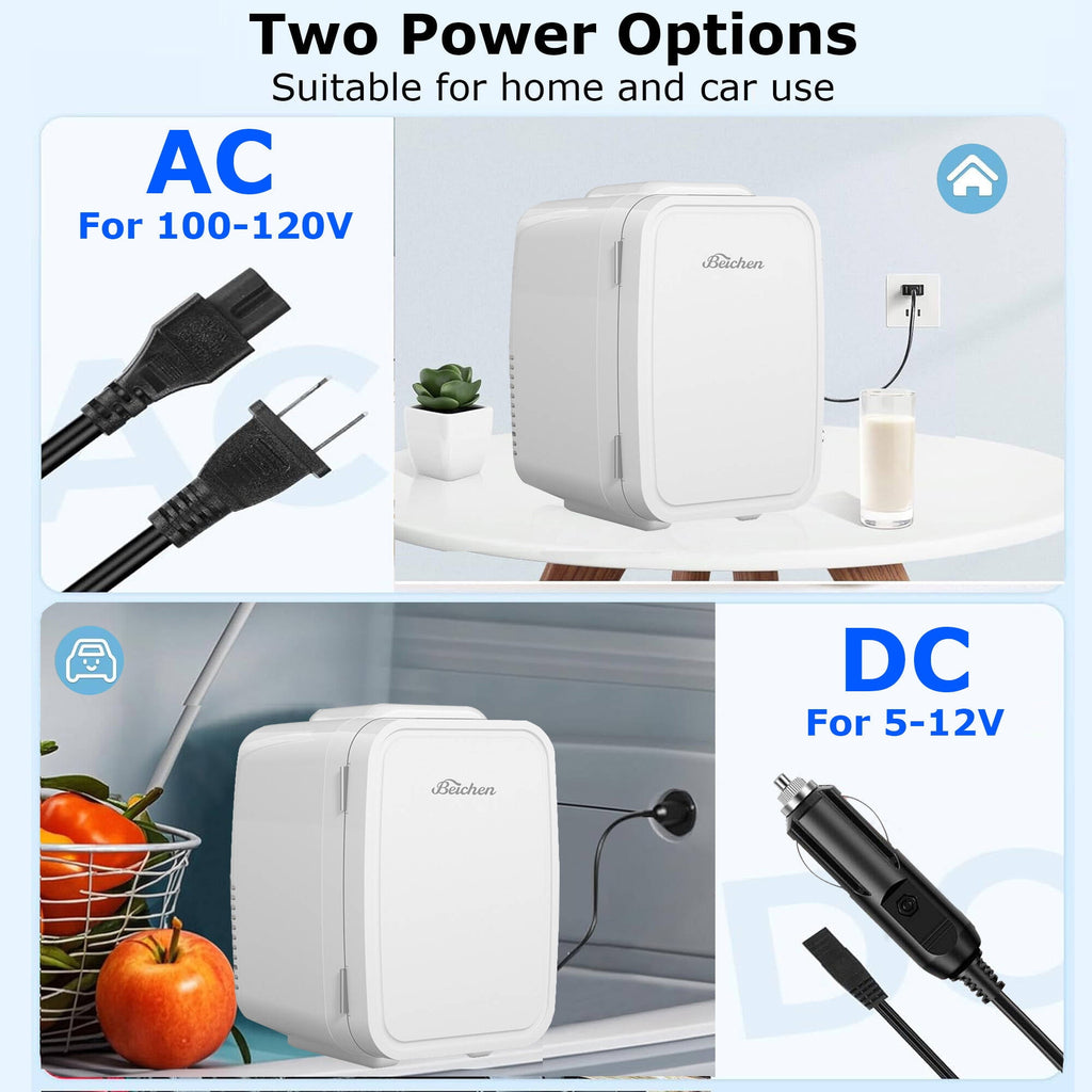 BEICHEN Mini Fridge, 4L/6 Can Small Refrigerator for Bedroom, Car, Office & Dorm,110V AC/ 12V DC Thermoelectric Cooler and Warmer for Cosmetics, Beverage and Food