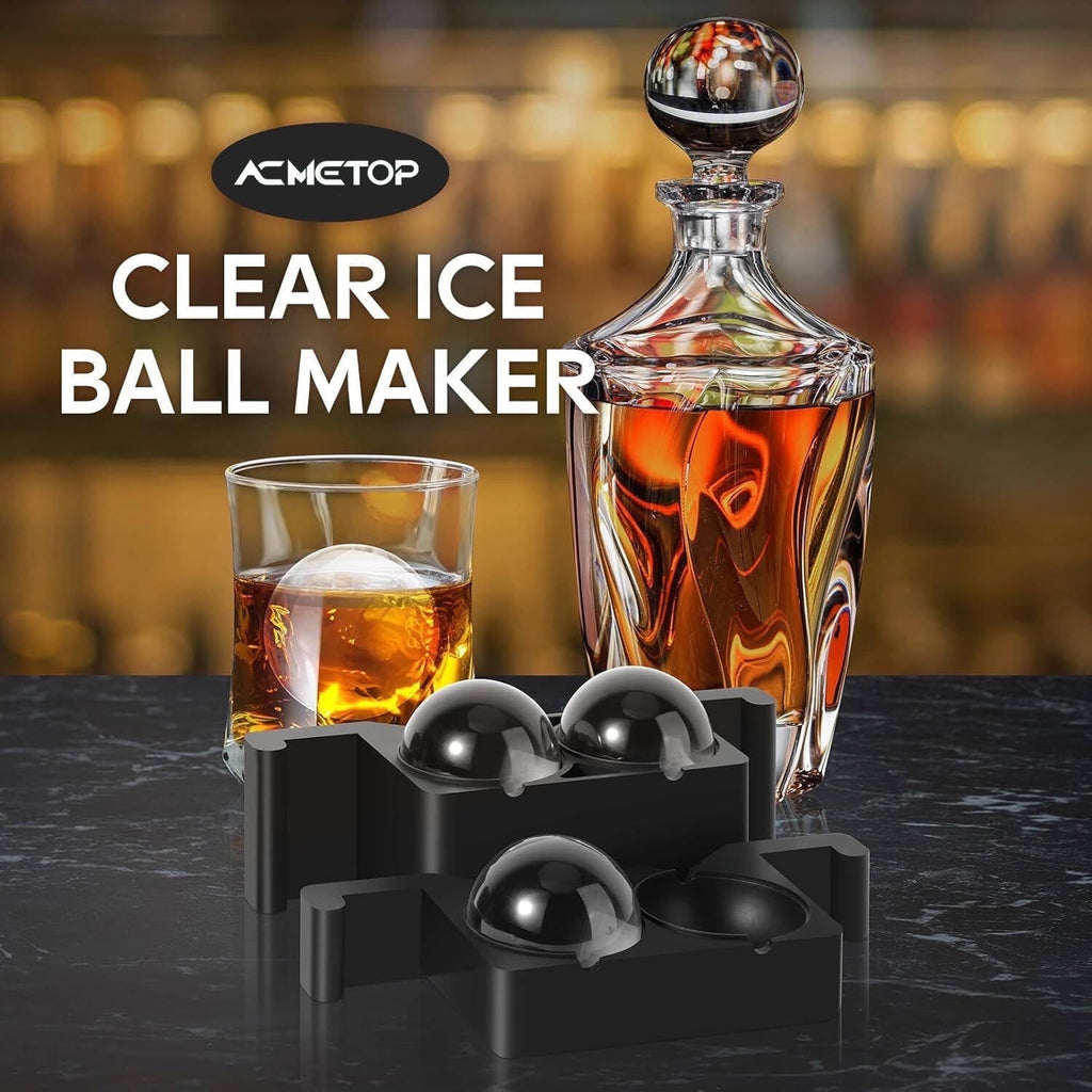 ACMETOP 4-Cavity Clear Ice Ball Maker – 2-Inch Large Crystal Ice Sphere Mold for Whiskey, Bourbon, Cocktails – Gift for Men, Dad, Boyfriend