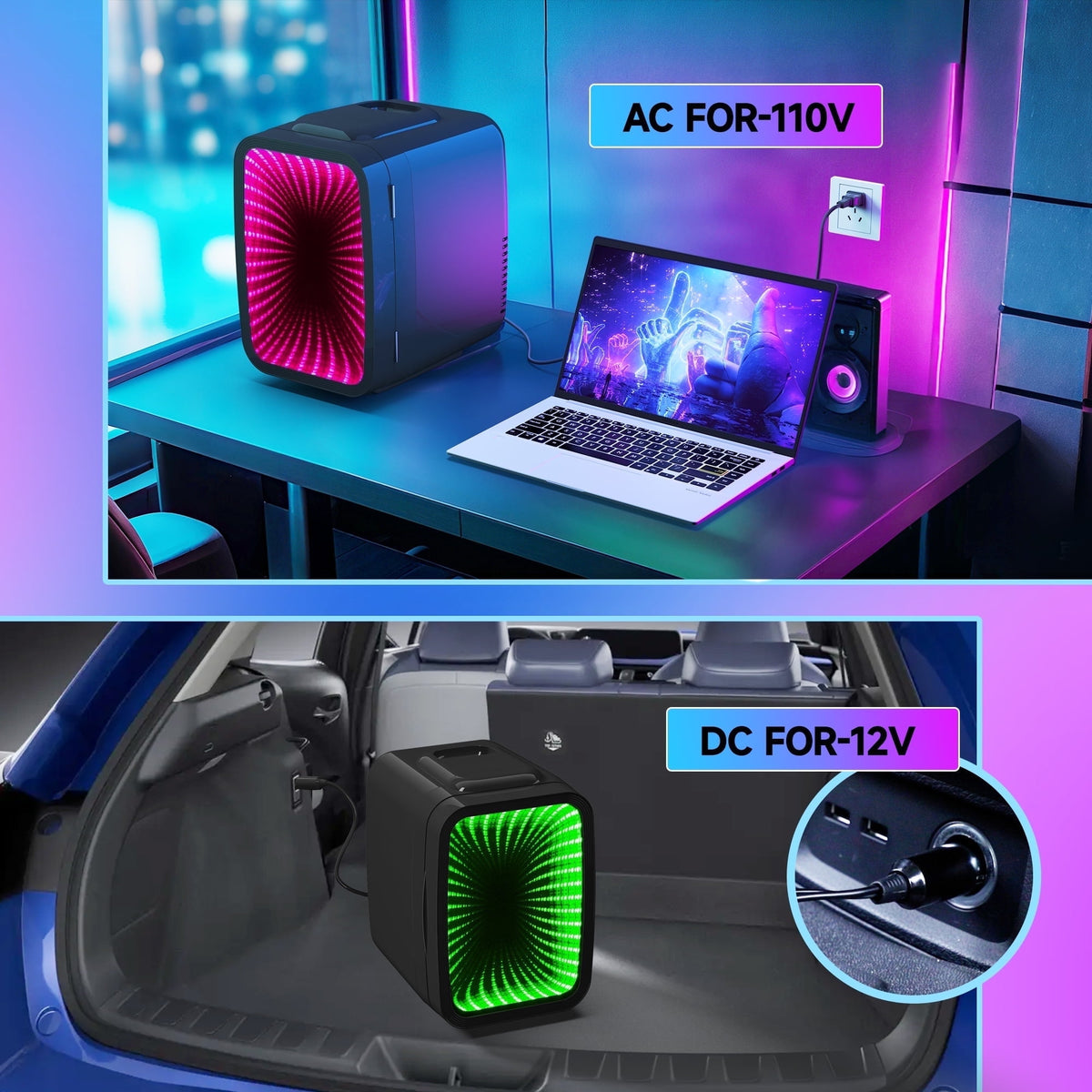 BEICHEN 4L Mini Fridge with 6-Color LED, Portable Cooler & Warmer for ...