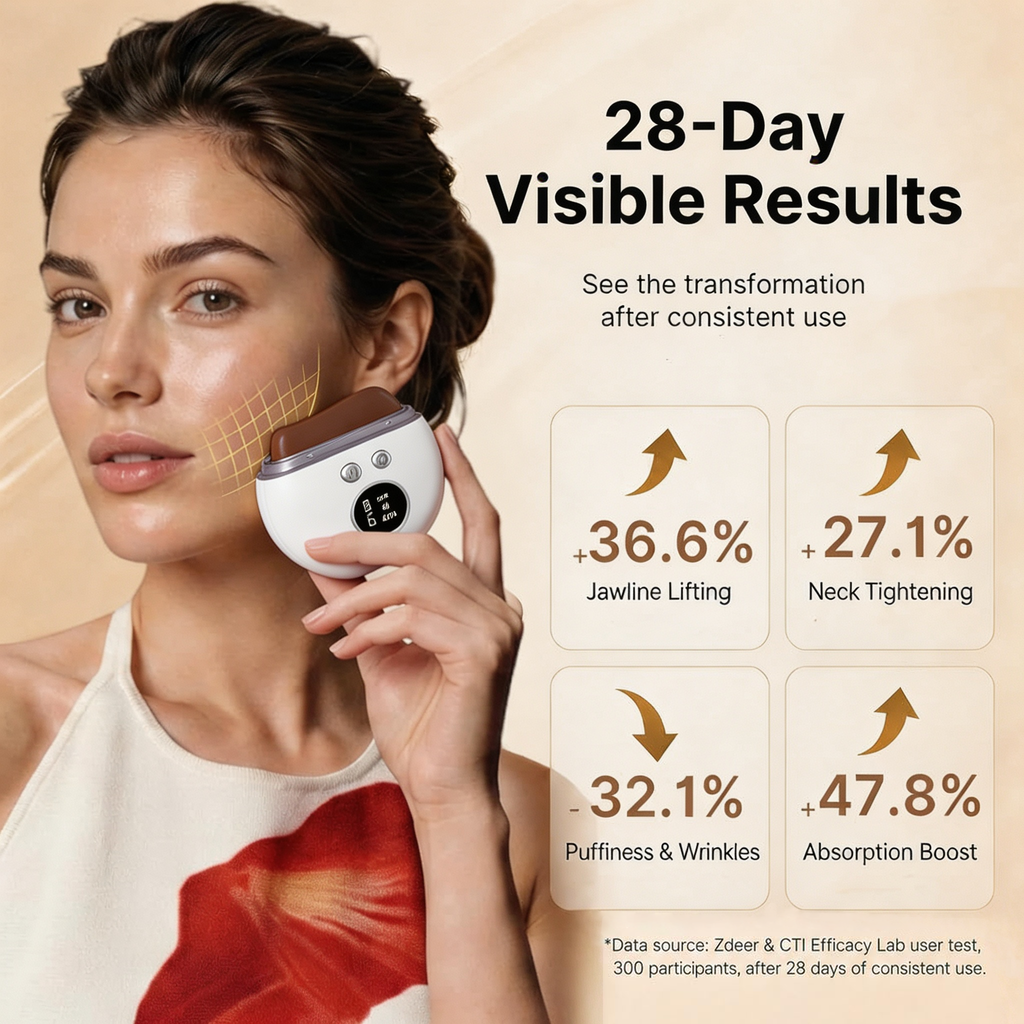 Morfone Stone Therapy Red Light Face Massager, Electric Heated Gua Sha Tool, Beauty Device for Face & Neck, Skin-Firming Device for Facial Sculpting, Gift for Women