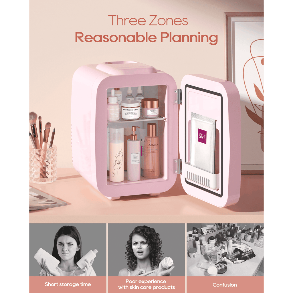 ACMETOP Skincare Fridge with Dimmable LED Light Mirror,4L/6 Can Mini Fridge for Skincare and Makeup,Cooler & Warmer, Portable Small Fridge for for Bedroom, Office, Dorm and Car,